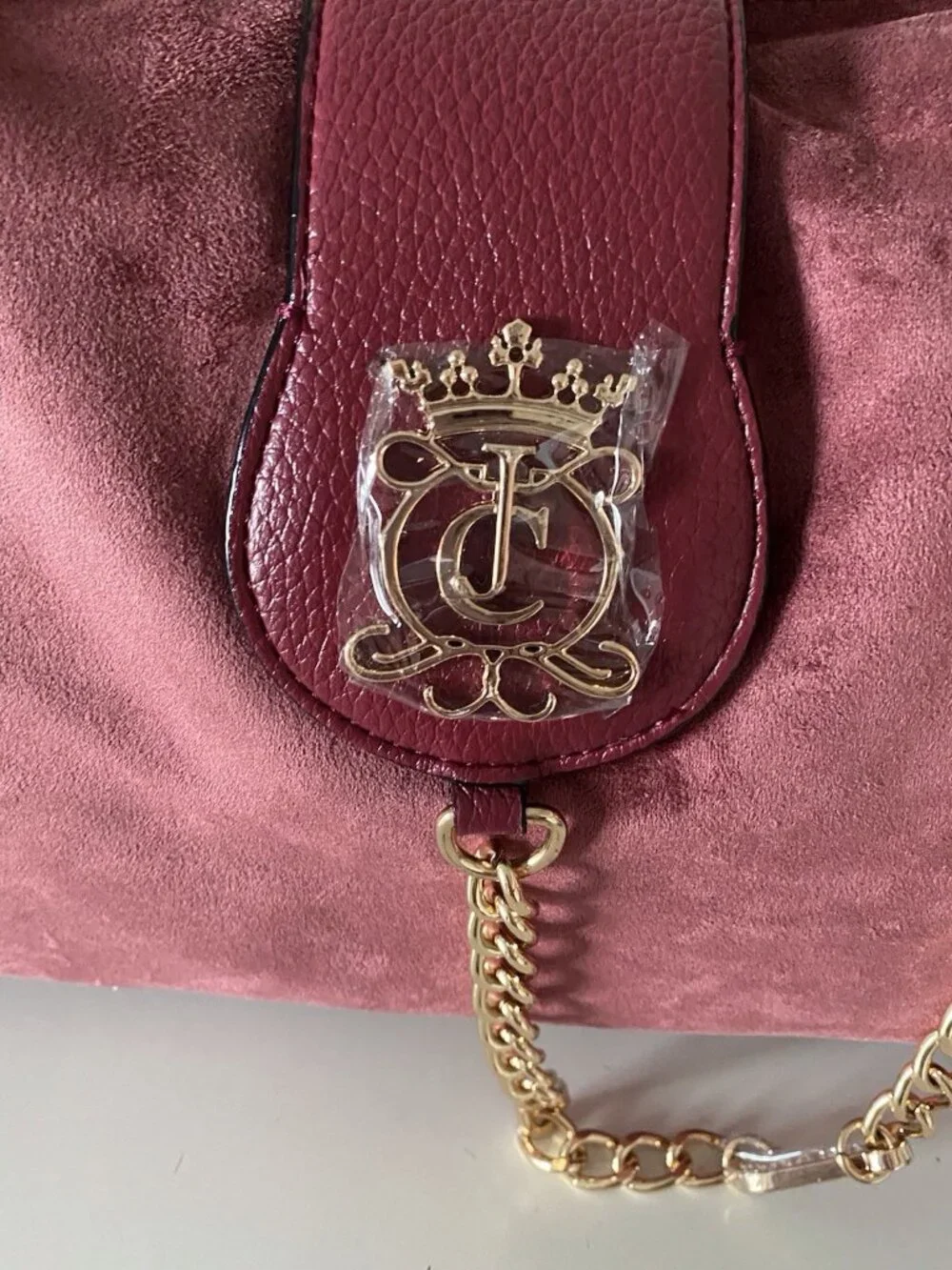 Juicy Couture Juicy Royal Crest Large Hobo Coho Cranberry Juice W/Chain VIRAL